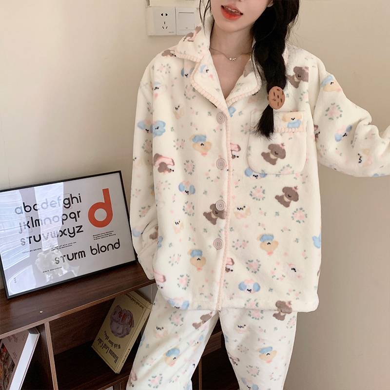珊瑚绒睡衣女冬季加厚加绒2025新款少女款开衫秋冬款家居服可外穿