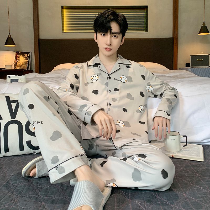 男士睡衣春秋款纯棉长袖青少年男生夏天男款全棉大码家居服套装