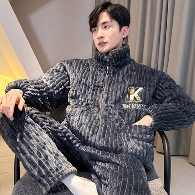 单美人男珊瑚绒夹棉三层夹棉