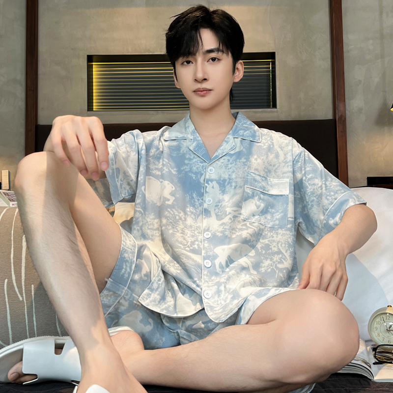 2025新款睡衣男士夏季冰丝短袖短裤薄款青少年夏天男款家居服套装