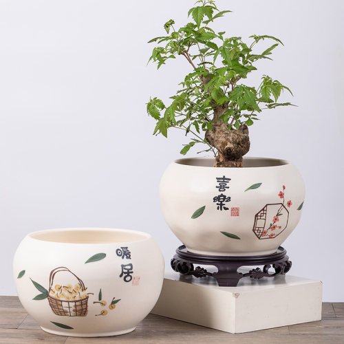 奶油风中式暖居创意陶瓷大花盆