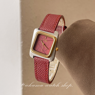 初目iChumu手表女安可拉红皮带表高级感方形小方表新年礼物复古红