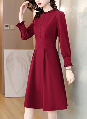 今年流行漂亮连衣裙女春秋季2024新款爆款喜婆婆妈妈婚宴礼服裙子