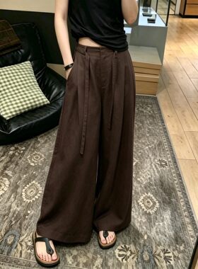 今年流行松弛感深咖色阔腿裤女夏季高腰慵懒垂感宽松百搭休闲长裤