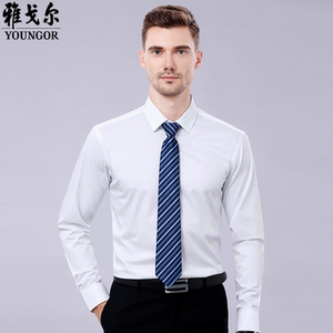 春季雅戈长袖衬衫男中年男士商务休闲纯棉免烫格子条纹正装衬衣