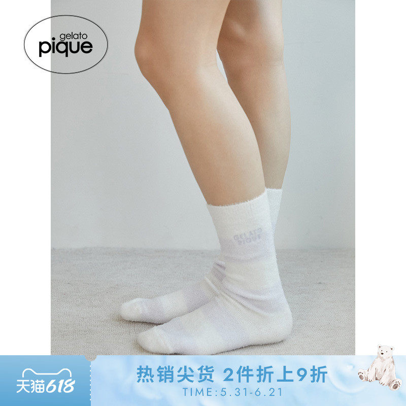 gelato pique春夏女袜子奶昔条纹绒袜睡眠袜PWGS251504