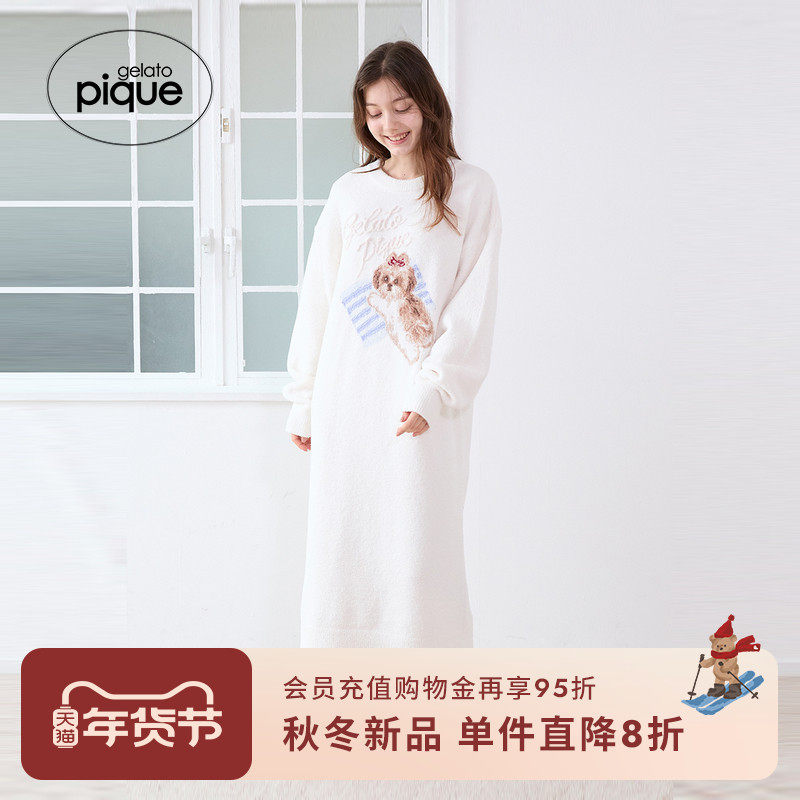 gelato pique25秋冬新品女睡裙半边绒西施犬连衣裙居家PWNO254042