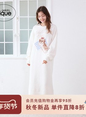 gelato pique25秋冬新品女睡裙半边绒西施犬连衣裙居家PWNO254042