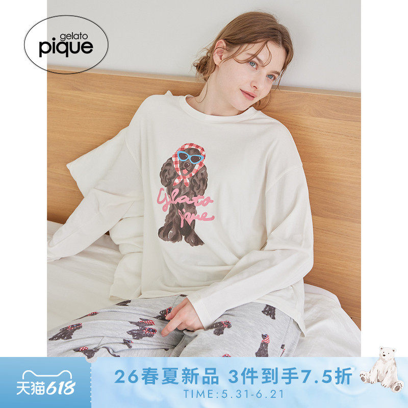 gelato pique26春夏新品女睡衣头巾狗柔软长袖T恤居家PWCT261231
