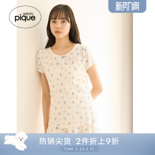 T恤PWCT254244 女睡衣玫瑰碎花木耳边短袖 gelato pique25秋冬新品