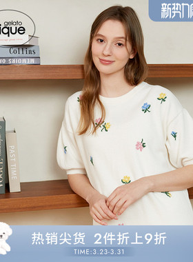 gelato pique秋冬女睡裙半边绒小花灯笼袖连衣裙PWNO244054