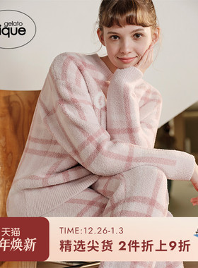 gelato pique秋冬女睡衣套装格纹套头衫长裤居家PWNT245187