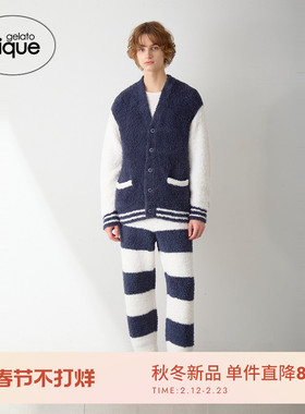 gelato pique25秋冬新品男女同款睡衣半边绒学院风开衫PHNT255916