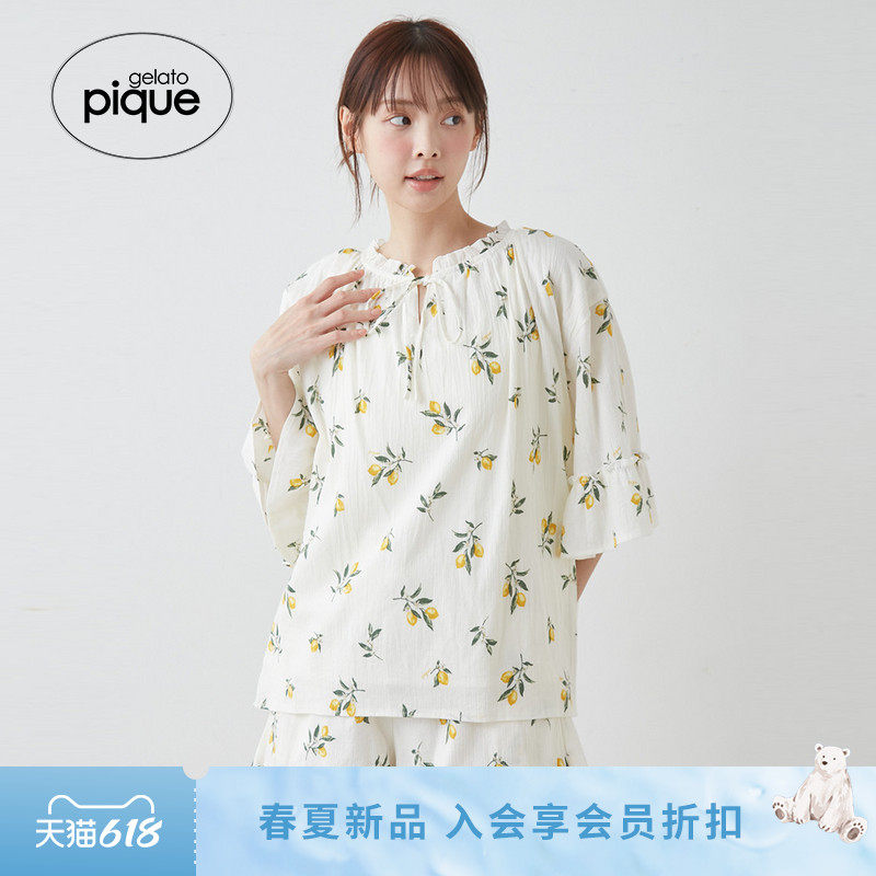 gelato pique26春夏新品女睡裤水果花枝系带短裤居家PWFP262259