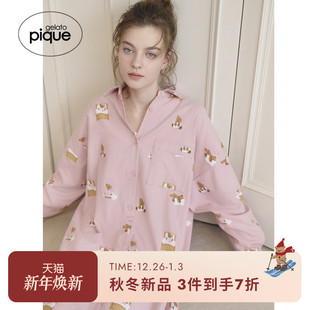 连衣裙PWFO254369 女睡裙晚安小熊满印衬衫 gelato pique25秋冬新品