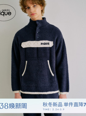 gelato pique25秋冬新品男女同款睡衣半边绒拼色套头衫PHNT255984