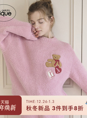 gelato pique25秋冬新品女睡衣半边绒刺绣小熊套头衫PWNT255129
