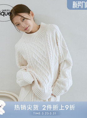 gelato pique25秋冬新品女睡衣纯色绞花套头衫外穿居家PWNT255153