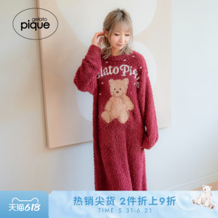 gelato pique25秋冬新品女睡裙半边绒小熊连衣裙圣诞PWNO255075