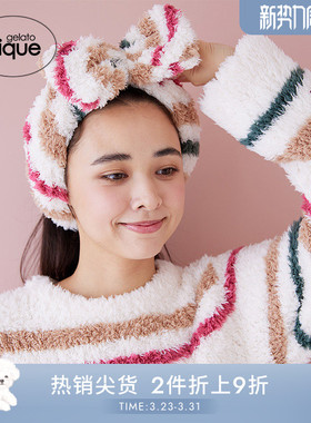 gelato pique秋冬女发带薄半边绒条纹蝴蝶结发箍PWGA245619