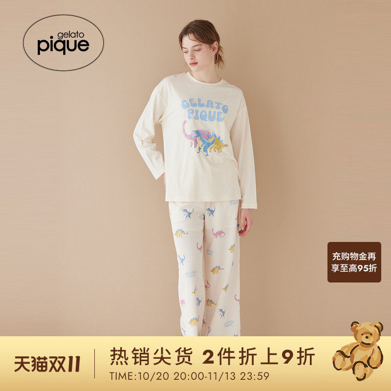 gelato pique26春夏新品女睡裤恐龙满印系带长裤居家PWCP261272