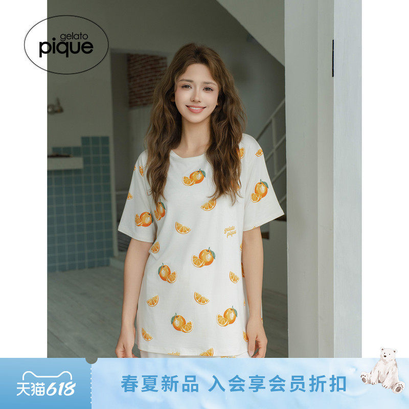 gelato pique26春夏新品女睡衣水果满印凉感短袖T恤PWCT262333