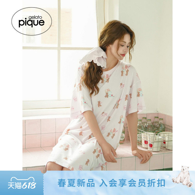 gelato pique26春夏新品女睡裙冰淇淋熊满印短袖连衣裙PWCO262496