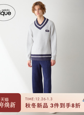 gelato pique25秋冬新品男女同款睡衣学院风拼色套头衫PMNT255961