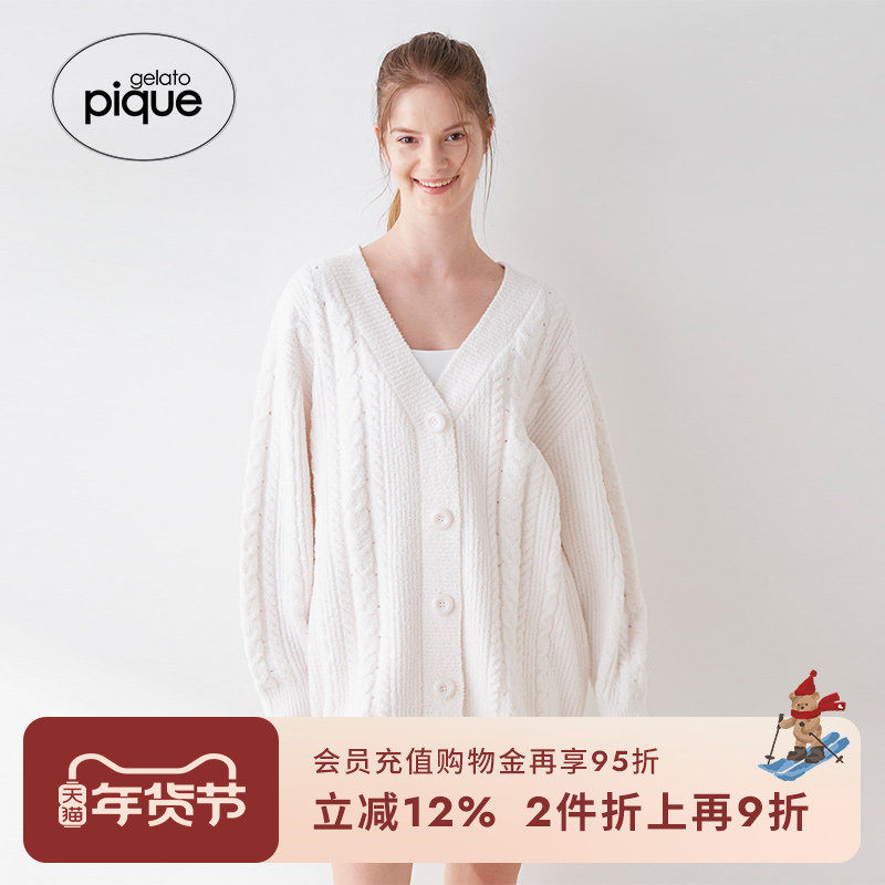 gelato pique秋冬女睡衣本命年绞花针织V领长袖开衫PWNT234085,女士内衣/男士内衣/家居服,睡衣上装,淘宝优惠券,粉丝福利购,淘宝优惠卷