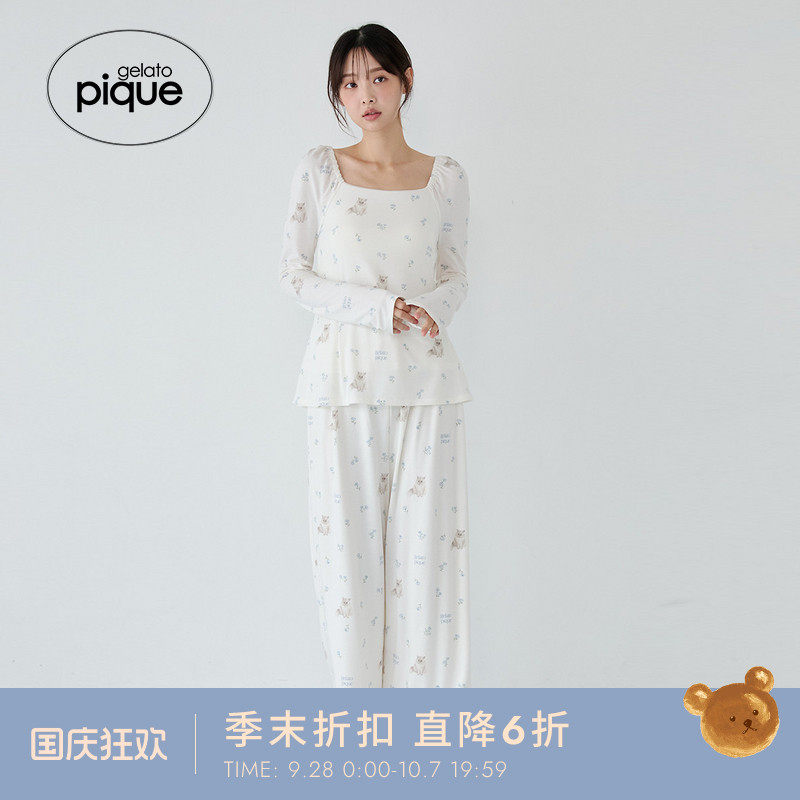 gelato pique26春夏新品女睡裤猫咪小花满印长裤居家PWCP261305
