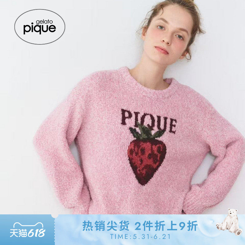 gelato pique25秋冬新品女睡衣半边绒草莓长袖套头衫PWNT255111