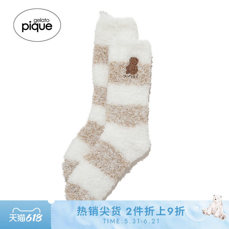 gelato pique25秋冬新品男袜子刺绣小熊条纹毛绒地板袜PMGS255527