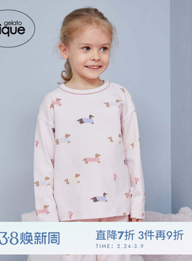 gelato pique25秋冬新品儿童睡衣腊肠犬满印长袖T恤PKCT255751