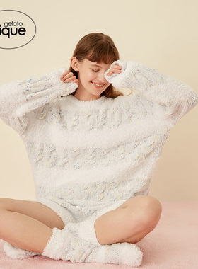 gelato pique秋冬女睡衣冰淇淋绞花条纹套头衫PWNT234066