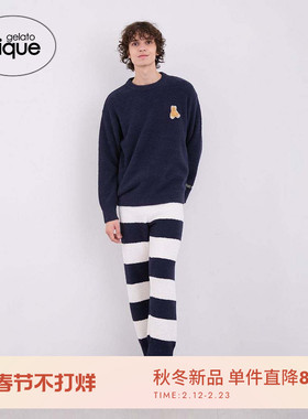 gelato pique25秋冬新品男女同款睡衣套装半边绒条纹PHNT249100