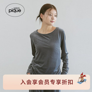 gelato 女睡衣纯色绒面抽绳收腰T恤PWCT255364 pique25秋冬新品