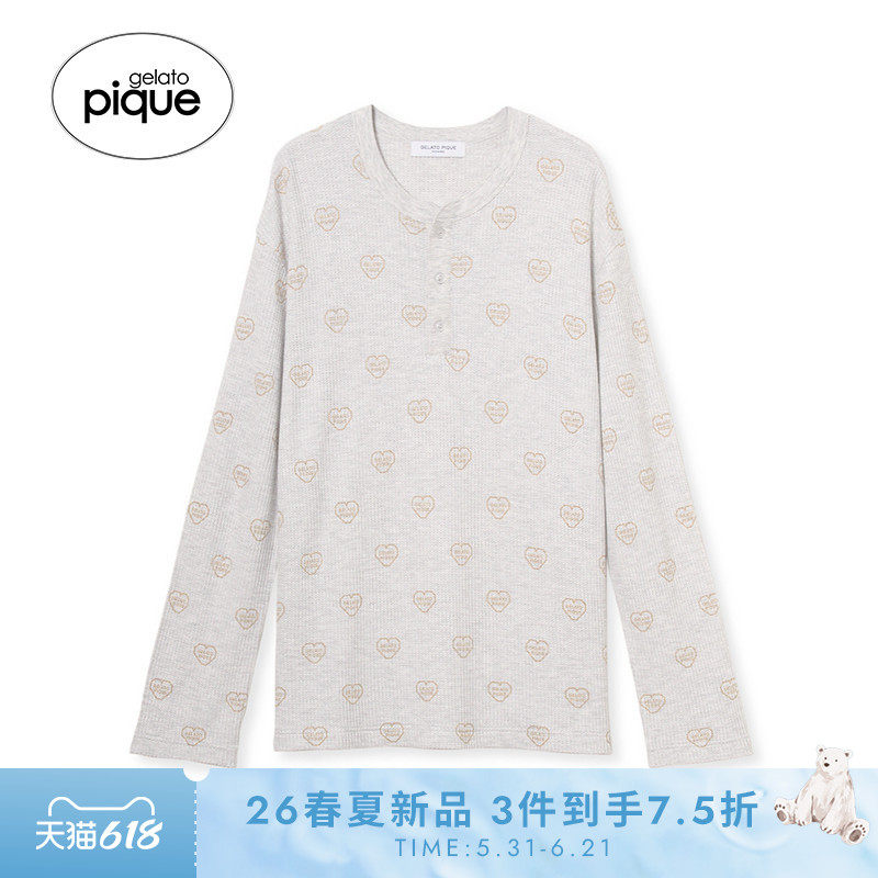 gelato pique26春夏新品男女同款睡衣条纹爱心长袖T恤PMCT261966