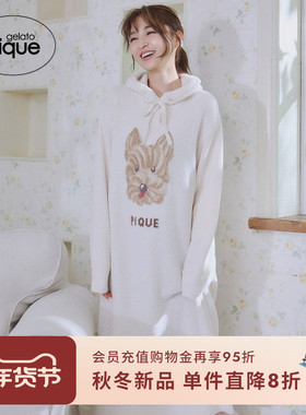 gelato pique25秋冬新品女睡裙半边绒曲奇狗连帽连衣裙PWNO255151