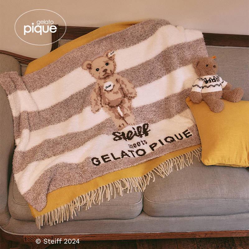 gelatopique毯子泰迪熊条纹毛毯