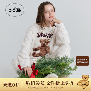 gelato pique秋冬女睡衣半边绒Steiff熊套头衫PWNT255034