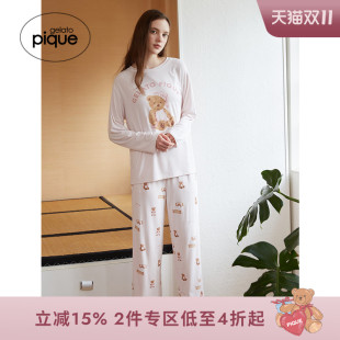 睡眠PWCP244260 晚安小熊系带长裤 gelato pique秋冬女睡裤