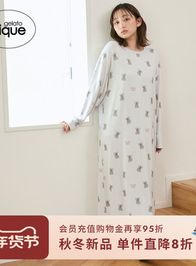 gelato pique25秋冬新品考拉满印长袖连衣裙柔软长睡裙PWCO254252