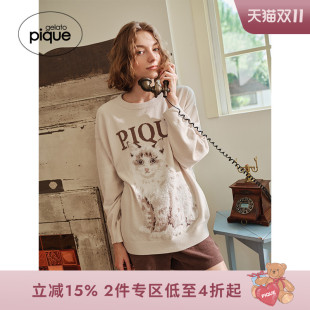 PWNT244065 套头衫 gelato pique秋冬女睡衣半边绒猫咪长袖