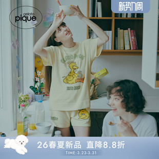 短裤 gelato 薄绒芝麻街短袖 女睡衣套装 PWNT261109 pique26春夏新品