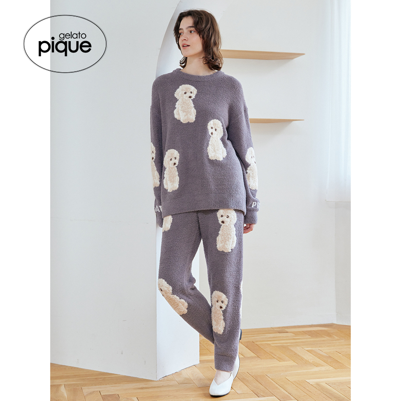 gelatopique贵宾犬半边绒长裤