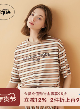 gelato pique25春夏新品男女同款睡裤条纹系带短裤PHCP251966