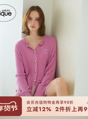 gelato pique秋冬女睡衣纯色竖条罗纹开衫外穿PWNT244106