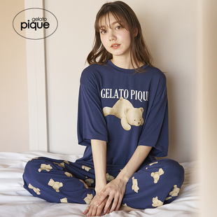 pique25夏季 女小熊满印短袖 gelato 新品 PWCT252360 长裤 睡衣套装