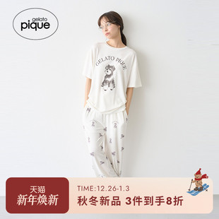 睡裤 女雪纳瑞满印系带长裤 PWCP254313 pique25秋冬新品 gelato