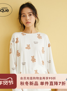 gelato pique25秋冬新品女睡衣动物蛋糕满印长袖T恤PWCT254370